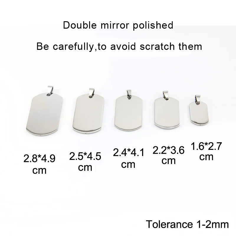 

100% Stainless Steel Soldier Blank ID Tag Dog Tags metal Rectangle Military Tag Pendants Wholesale 10pcs