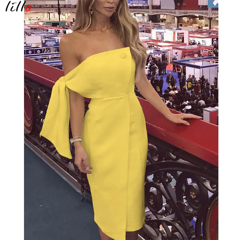 Женское платье с завязкой-бантом асимметричное платье-труба открытыми плечами