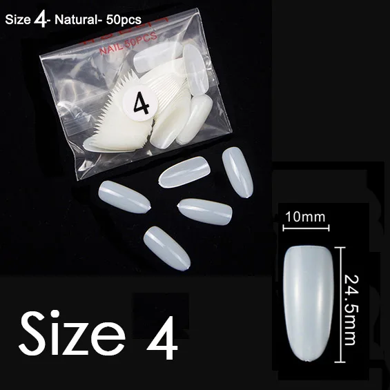 Natural Size 4 50pcs TKGOES 50 шт/500 шт акриловые овальные накладные ногти Fullwell прозрачные накладные ногти полное покрытие накладные кончики для дизайна ногтей французские кончики для ногтей Новинка#39 - Цвет: Natural Size 4 50pcs