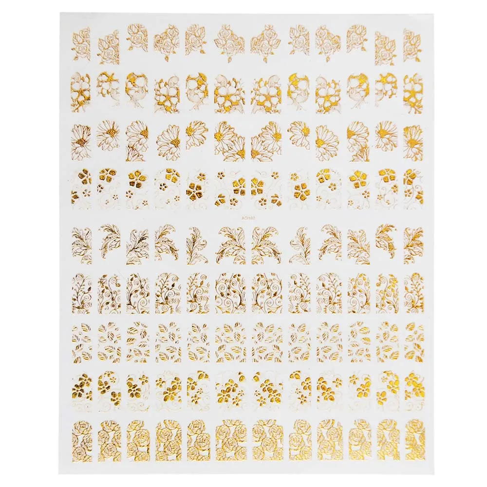 1 шт. большая золотая металлическая Цветочная кружевная 3D наклейка для ногтей