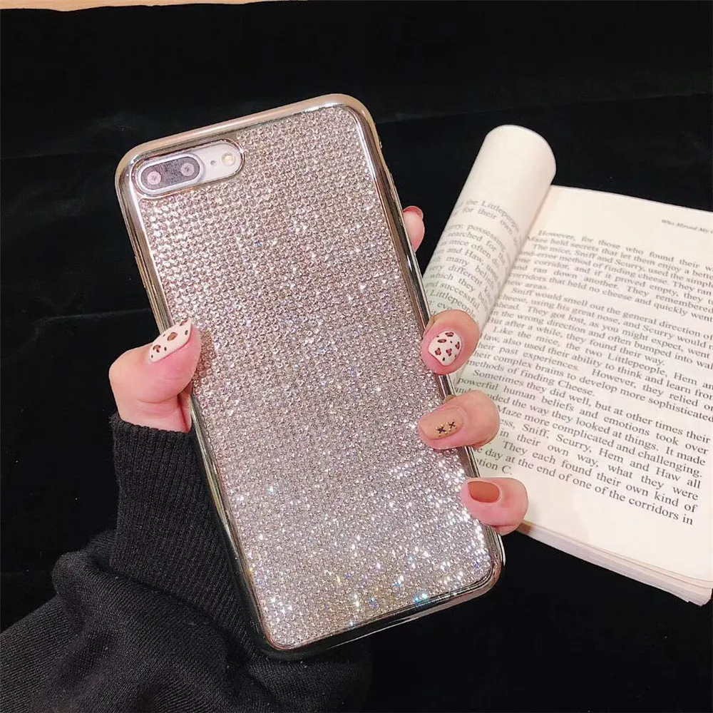 Роскошный полный алмазов чехол для iPhone 8 7 плюс Чехлы мягкие силиконовые крышка X Xs
