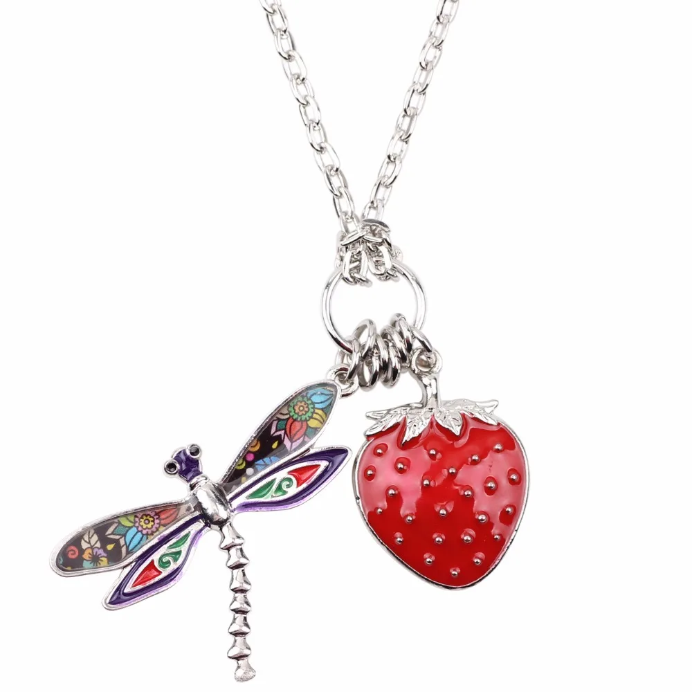 Bonsny тропики Летняя коллекция сплав стрекоза клубничное ожерелье с насекомыми