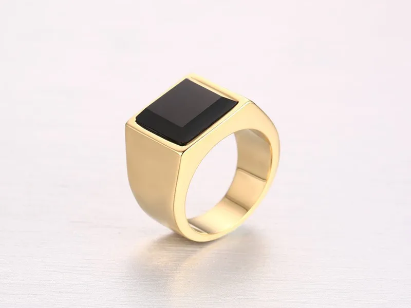 Мужское обручальное кольцо ZORCVENS с черным камнем золотого цвета большим |