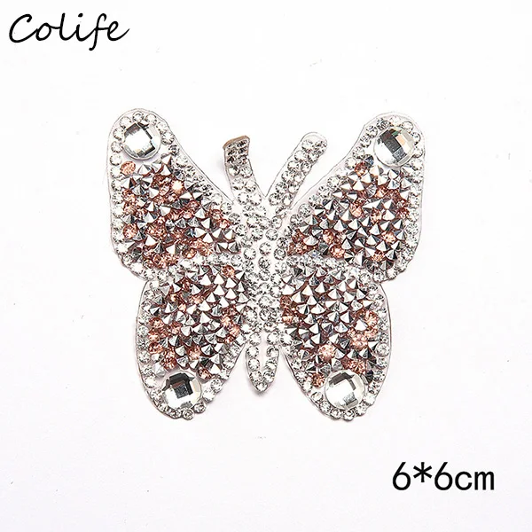 champagne DIY Butterfly Elegant Iron Patches For Clothing Sew On Sequin Applique With Rhinestone Dress Patches Decals Bag - Цвет: champagne