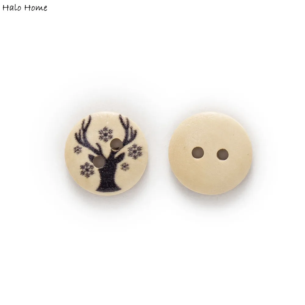 50 шт 2 отверстия черного цвета с принтом рождественского оленя и надписью круглые