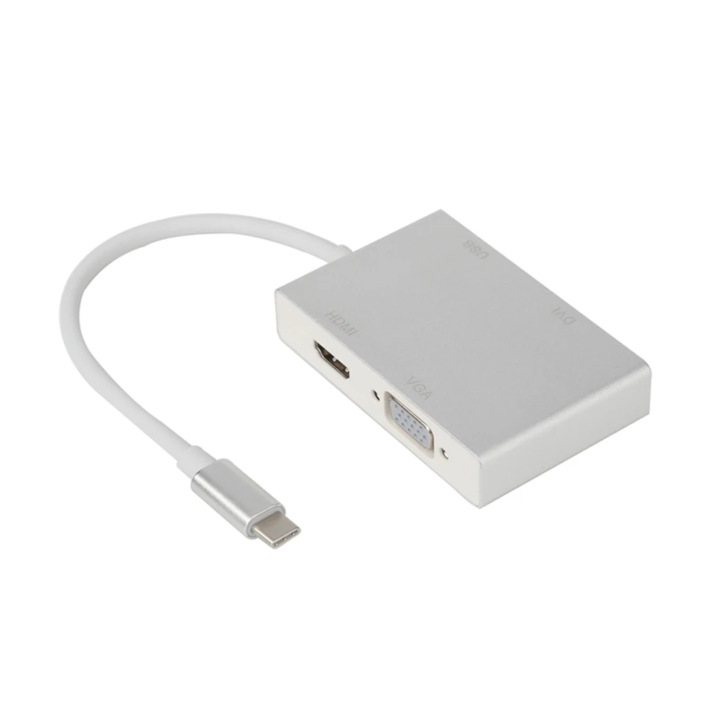 Серебряный USB 3,1 type C USB-C к USB OTG& HDMI& DVI& VGA адаптер для ноутбуков
