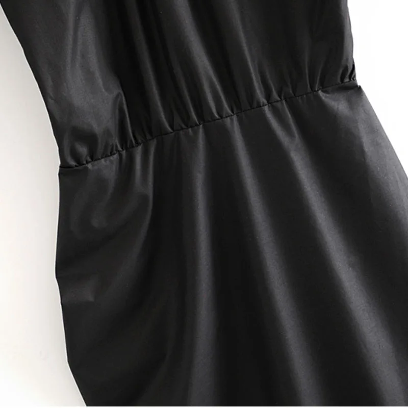 

Black V-neck striped folds sleeveless waist pocket hip female dress 2019 summer new retro temperament Tight-fitting Women dress