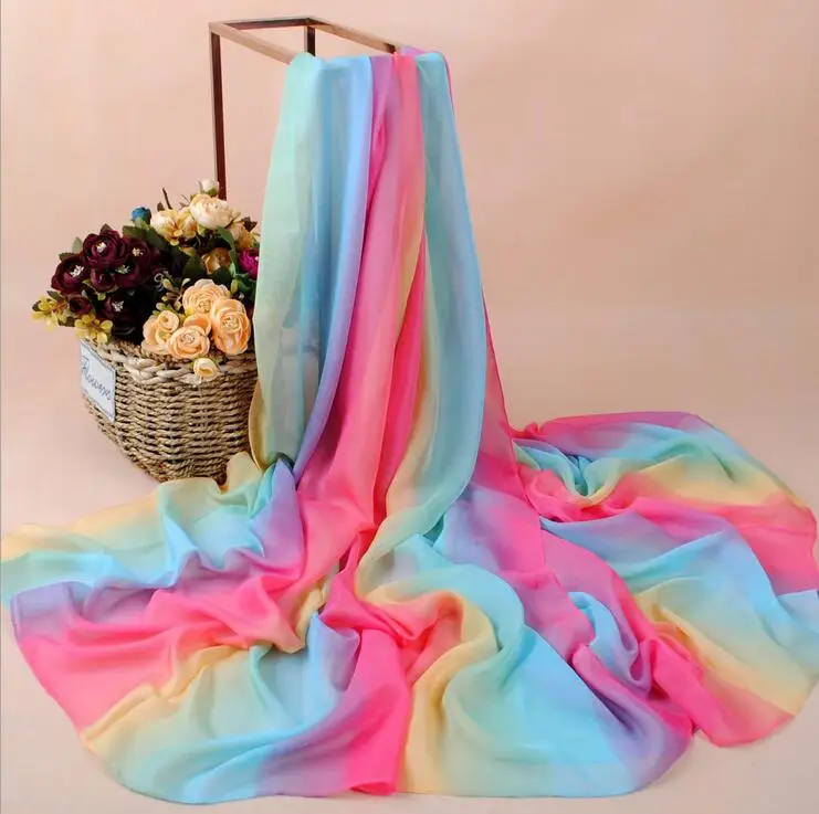 

Women's gradient color long chiffon scarf lady's long silk scarf summer beach sunscreen shawl 180*100cm R205