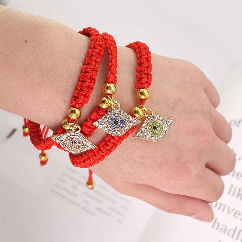 Pulsera Куерда красный браслет из нитей для Lucky турецкий глаз кристалл Хамса рук плетеный браслет Женщина Подвеска-Шарм ручной работы ювелирные изделия