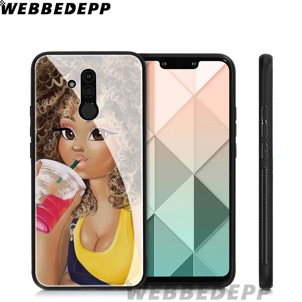 WEBBEDEPP Afro Girls Colorful Cute Tempered Glass Case for Huawei Mate 20 P20 P10 P Smart 2019 2018 &amp Honor 10 9 8X 7A Lite Pro |