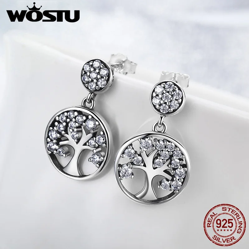 WOSTU,, подлинные 925 пробы, серебряное дерево жизни, висячие серьги для женщин, модный бренд, ювелирное изделие, подарок для друзей CQE067