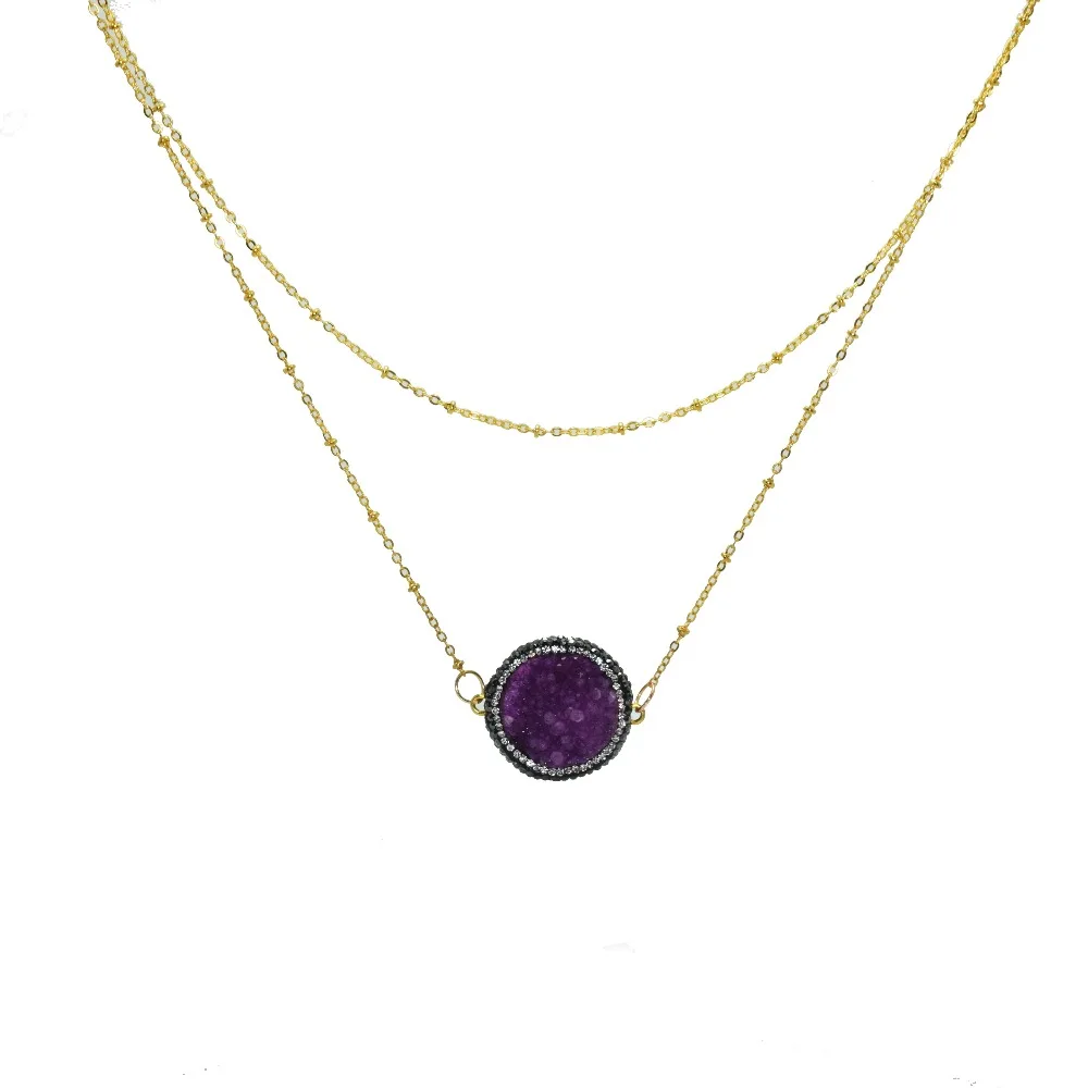 Fashion Jewelry Raw Crystal Quartz natural stone chain Necklace men geode druzy connector necklace with rhinestone crystal paved | Украшения