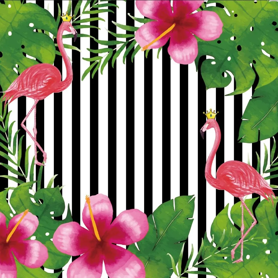 Laeacco Happy Birthday Flamingo Flower Stripe Scene Photography Backgrounds Customized Photographic Backdrops For Photo Studio |