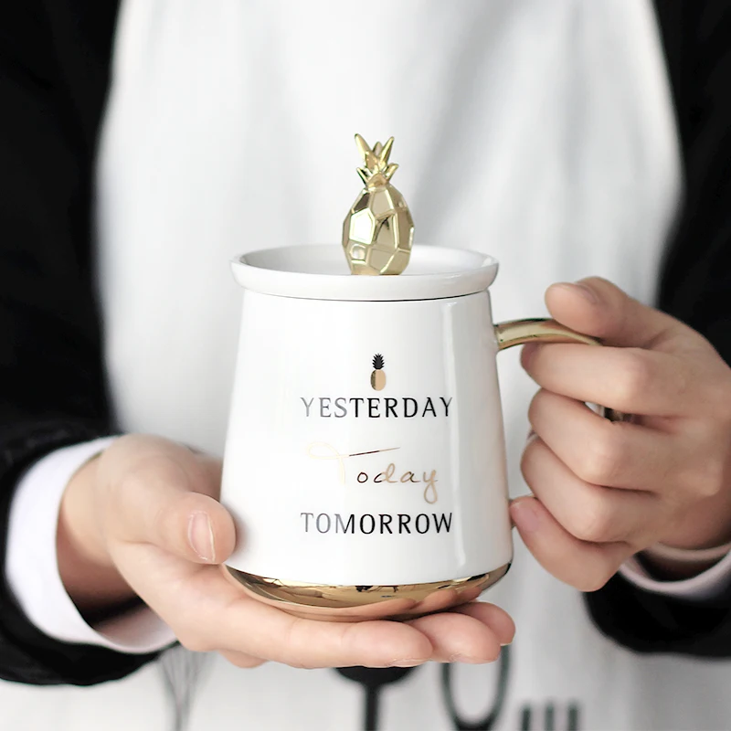 Европейские кружки золотого цвета кофейные чашки с ананасом керамические ручкой