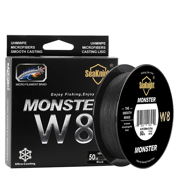 Black SeaKnight 500 м/546yds Монстр W8 Плетеный Леска 8weaves Провода гладкой PE Multifilament Линия для морской Рыбалка 20-100lb - Цвет: Black