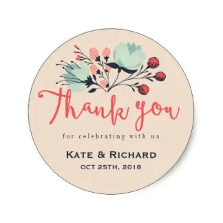 3 8 см розовый скрипт шрифт спасибо цветок Свадебный стикер | Дом и сад