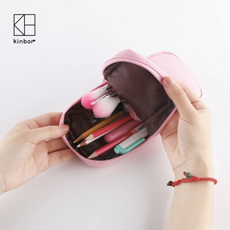 Kinbt милая розовая и синяя Холщовая Сумка-карандаш дорожная сумка для Кисточки для макияжа Многофункциональный студенческий чехол-карандаш Kawaii канцелярские принадлежности
