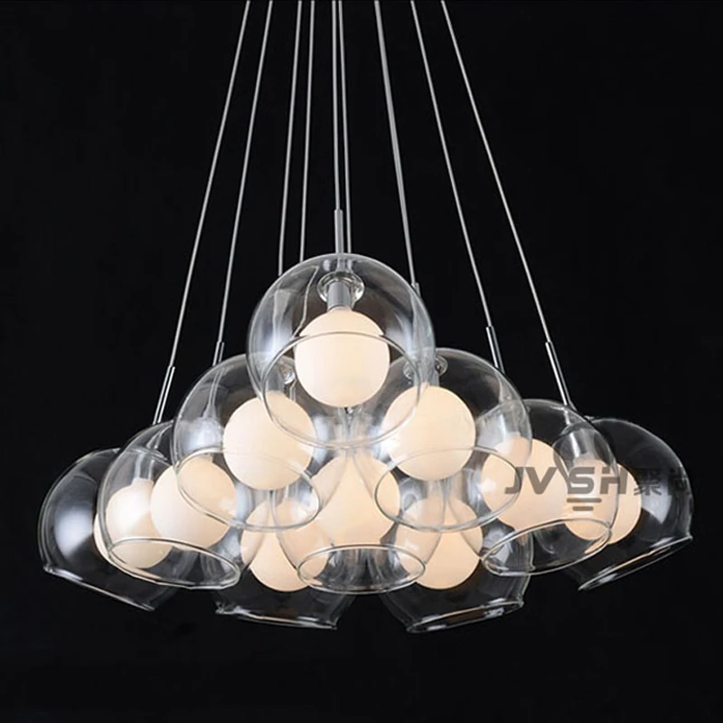 Люстра из стекла в виде Пузырькового шара для гостиной стильный светодиодный