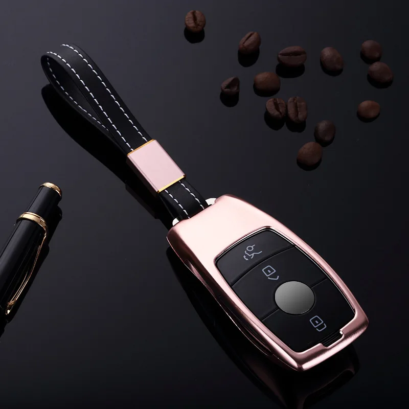 E-pink Чехол для ключей из алюминиевого сплава, чехол для ключей Mercedes Benz E Class W213, хромированная цепочка, кольцо, аксессуары - Название цвета: E-pink