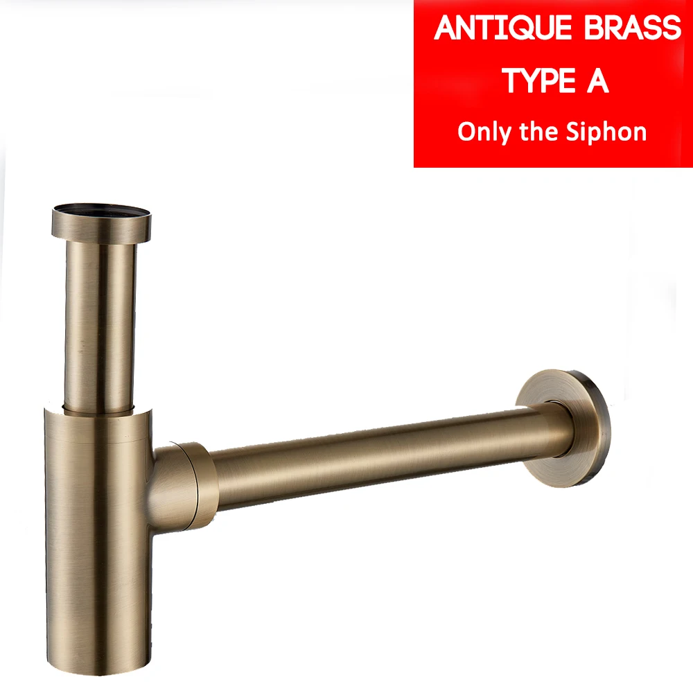 Antique Brass Siphon Quyanre ловушка для бутылок латунь круглый сифон черный хром золото P-TRAP ванная комната туалетный труба РАКОВИНЫ отходов - Цвет: Antique Brass Siphon