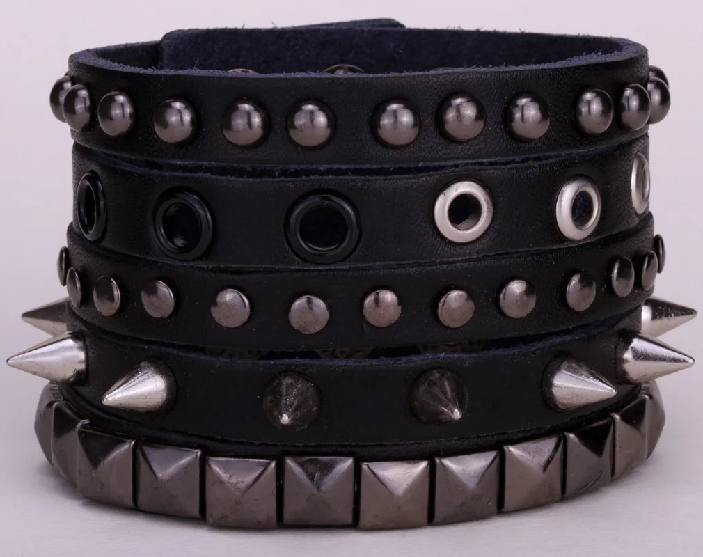 Спайк Кожаный браслет Байкер ювелирные изделия для мужчин женщин Регулируемый