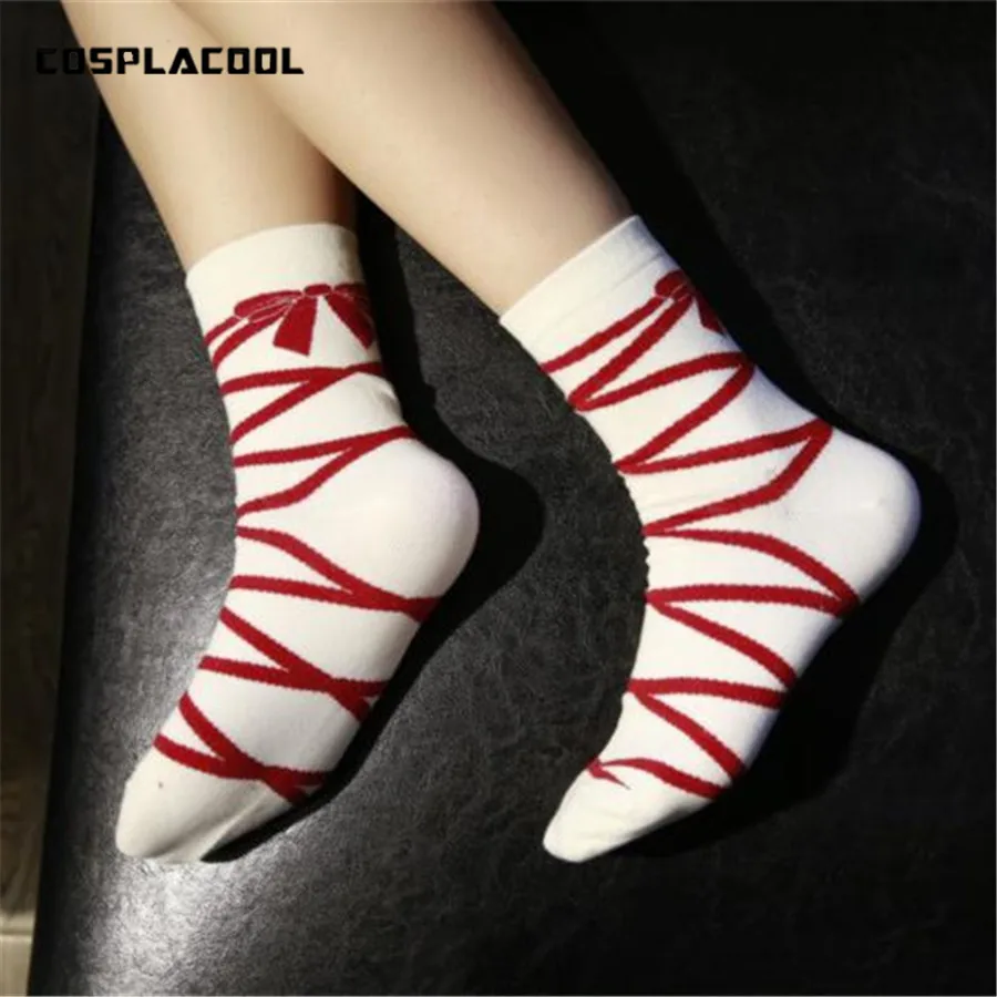 

[COSPLACOOL]Striped Colorful Bowknot Cute Socks Women Fall/Winter Warm Cotton Funny Socks Creative Meias Calcetines Mujer
