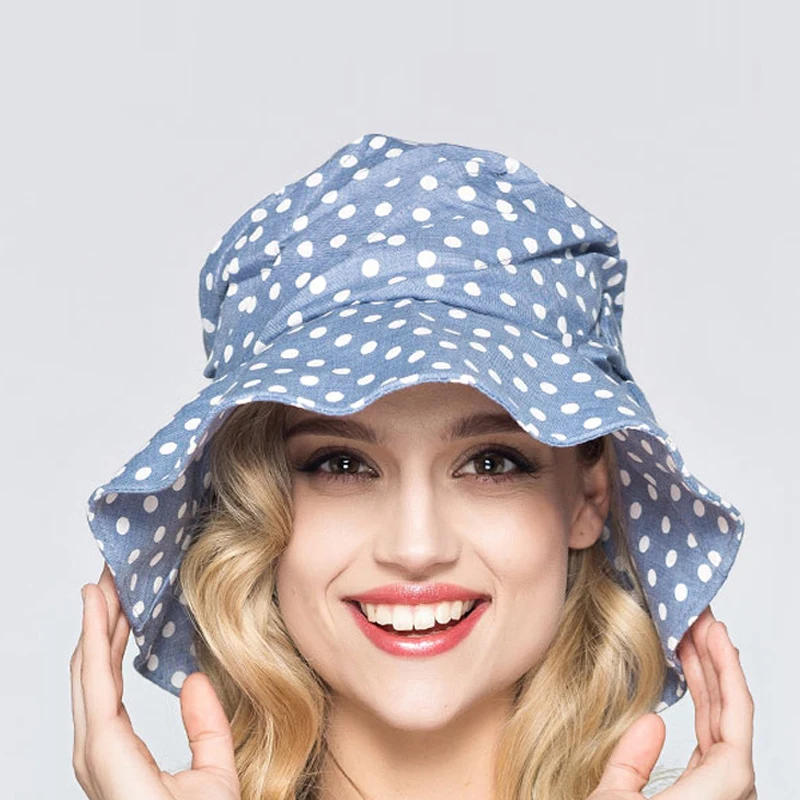 2018 модные волны точки солнечные шляпы для дам Большие Полями цветок Гибкая