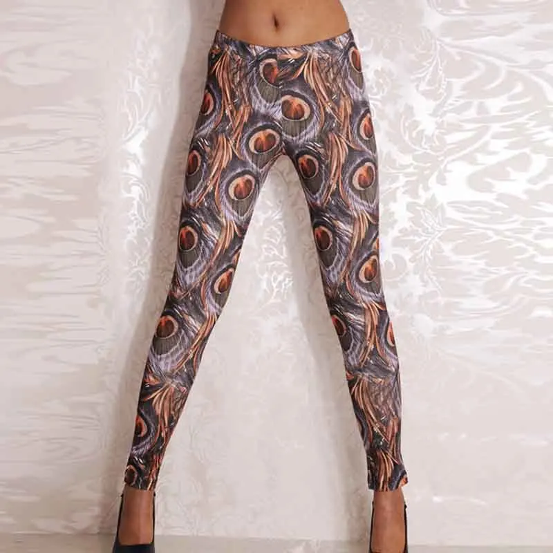 2019 Fashion Peacock Eye Spots Printing Leggings Women High Waist Sexy Slim Polyester Trousers Female Fitness Pants