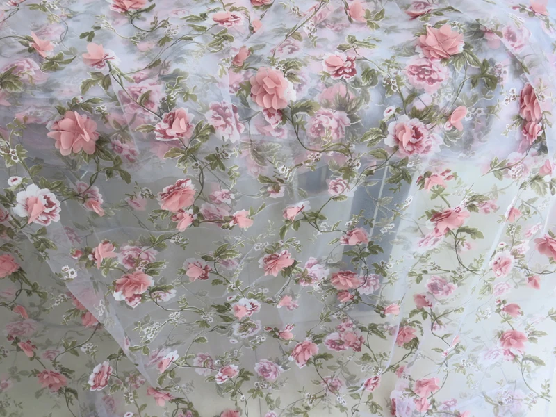 По метру розовый шифон Цветочная аппликация кружевной материал для платья