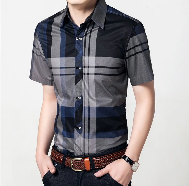 2 color Men's short sleeve shirt Wholesale fashion cultivate one's morality plaid size: S - 5 xl airlines free shipping | Мужская