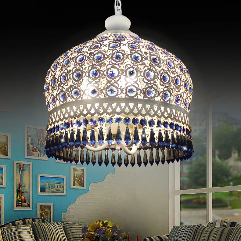 

Mediterranean Pendant lights. Bohemian crystal Iron suspension lamp. E27 LED bulbs Ceiling Drop Light residential bar Lighting
