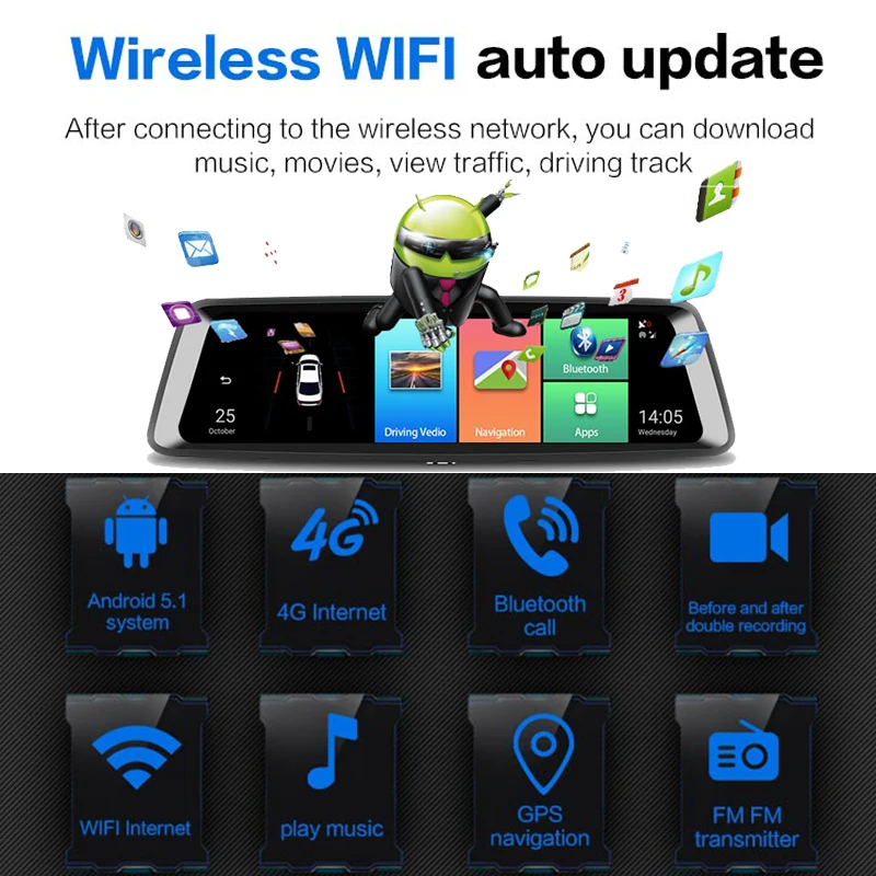 AfmoDVR 3 в 1 10 ''Автомобильный dvr двойной тире камера Android 5 с gps Видео регистраторы