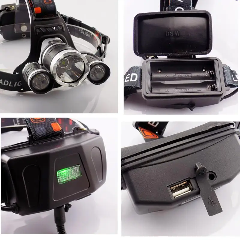 

Ultra Bright Led Head Light Lamp 5000 lumens Headlamp USB Port 3* T6 Outdoor Frontal Flashlight For Fishing Hunting Cycling