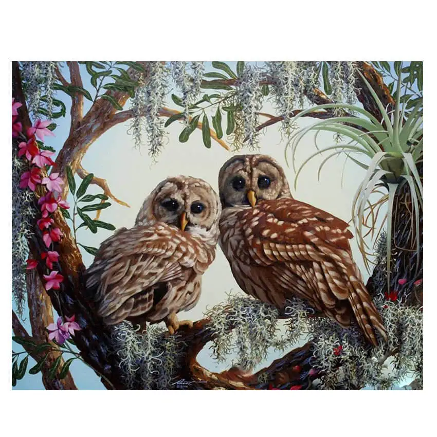owl Painting 15 WEEN Snow Tiger DIY масляная краска по номерам настенное изображение на холсте раскраска краска по номерам кисть для рисования животных ручная краска ed Craft - Цвет: owl Painting 15