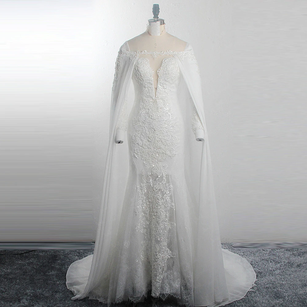 RSW1519 Vestido De Noiva Sereia с накидкой лучшие винтажные кружевные бисерные потрясающие