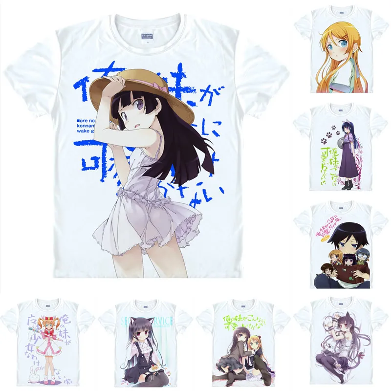 Coolprint Anime Shirt Oreimo Ore No Imoto T-Shirts Short Kirino Kosaka Kyosuke Ruri Kuroneko Black Cat Cosplay Hentai Shirts