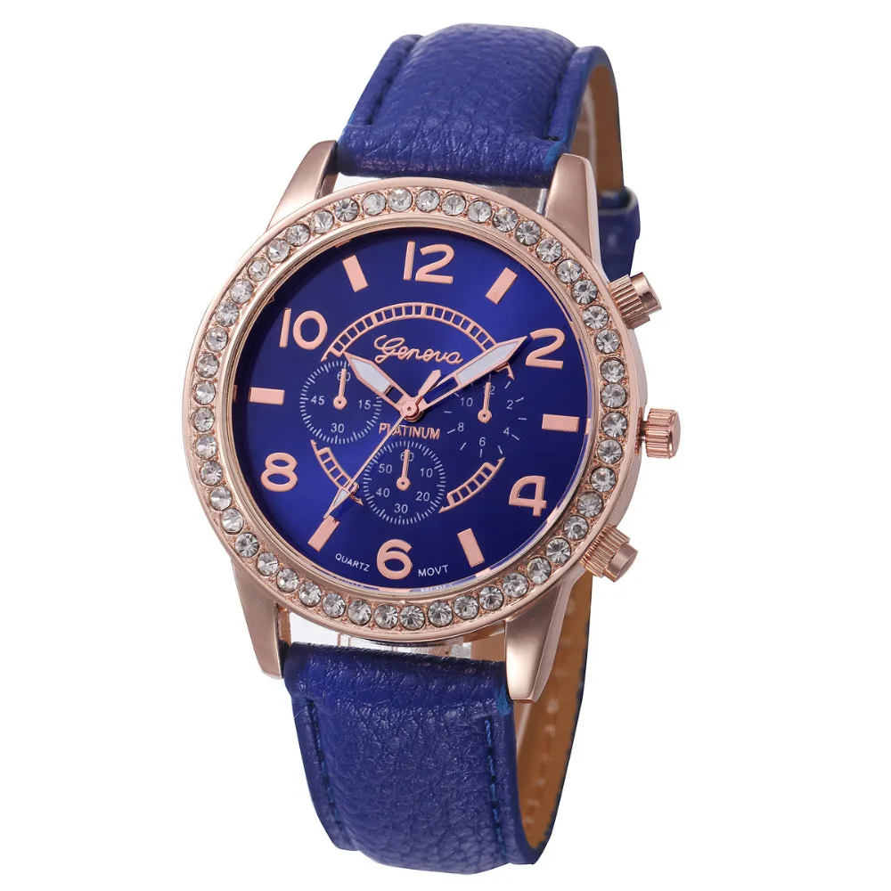 Reloj Mujer Geneva Модные Женские Аналоговые кварцевые наручные часы со стразами и кожаным ремешком, женские часы от ведущего бренда, роскошные часы Giti# A