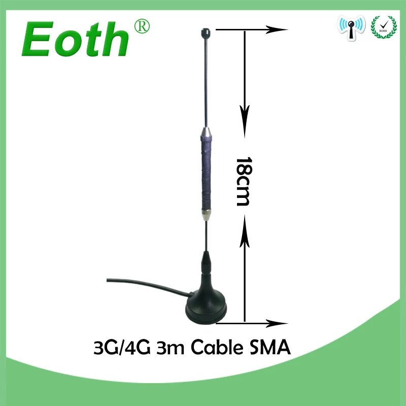 Eoth  4G LTE Antenna 10dbi SMA Male Connector Aerial 698-960/1700-2700Mhz IOT magnetic base 3M Clear Sucker Antena