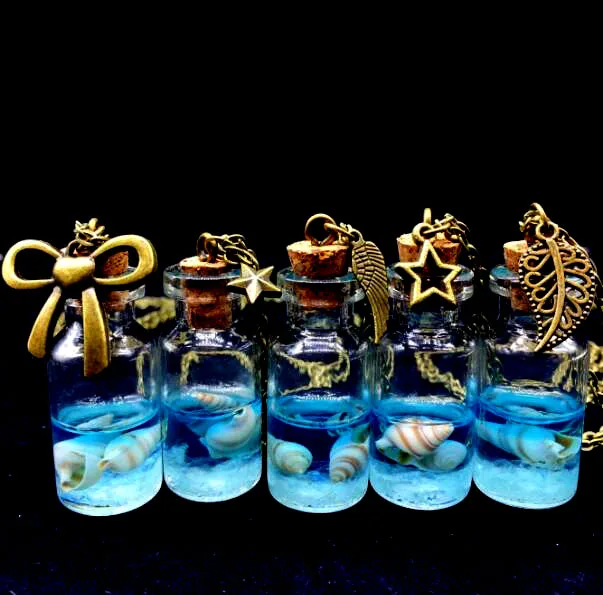 Оптовая продажа ожерелья в морском стиле Vintage Luminous sand glass vial Pendant Fluorescent Glass Drift Bottle jewelry - 1 шт.