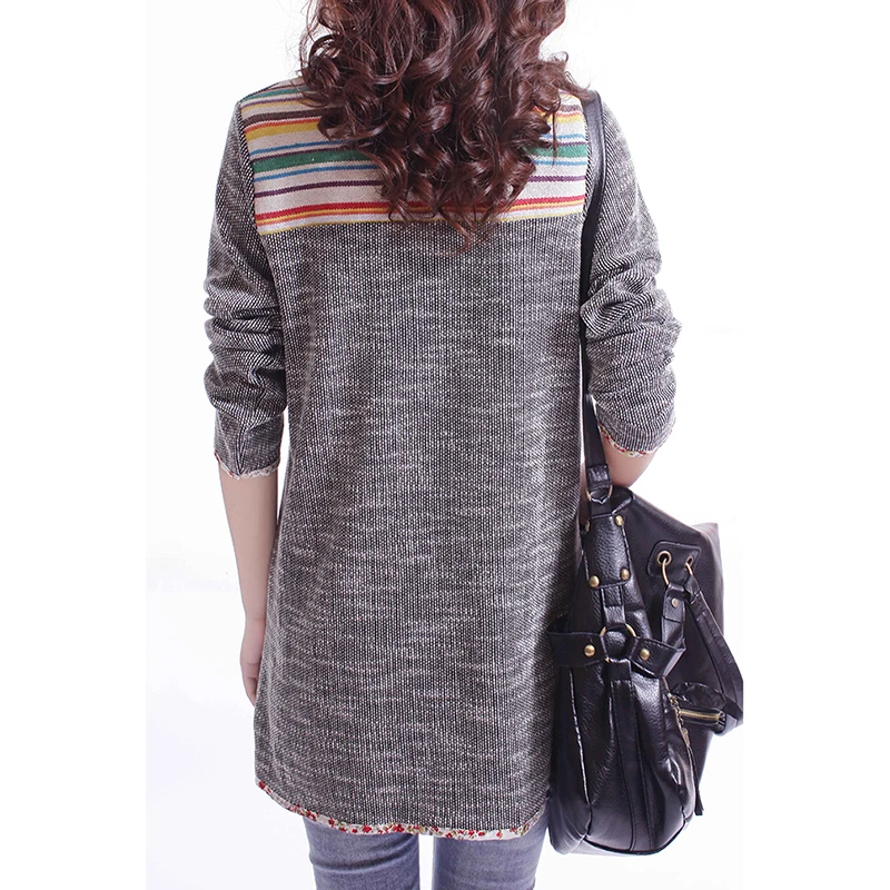 Осенние модные Аппликации Длинные футболки женские с круглым вырезом длинным