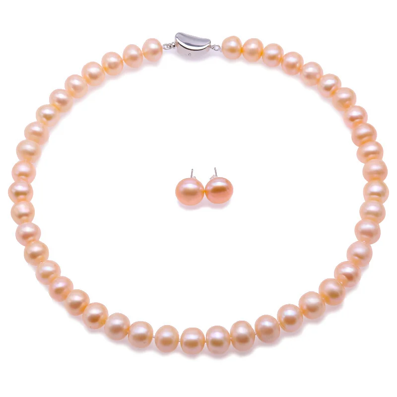 necklace earring JYX ожерелье с натуральным жемчугом 10-11 мм розовый пресноводный жемчуг ожерелье браслет и серьги ювелирный набор 17" - Цвет камня: necklace earring