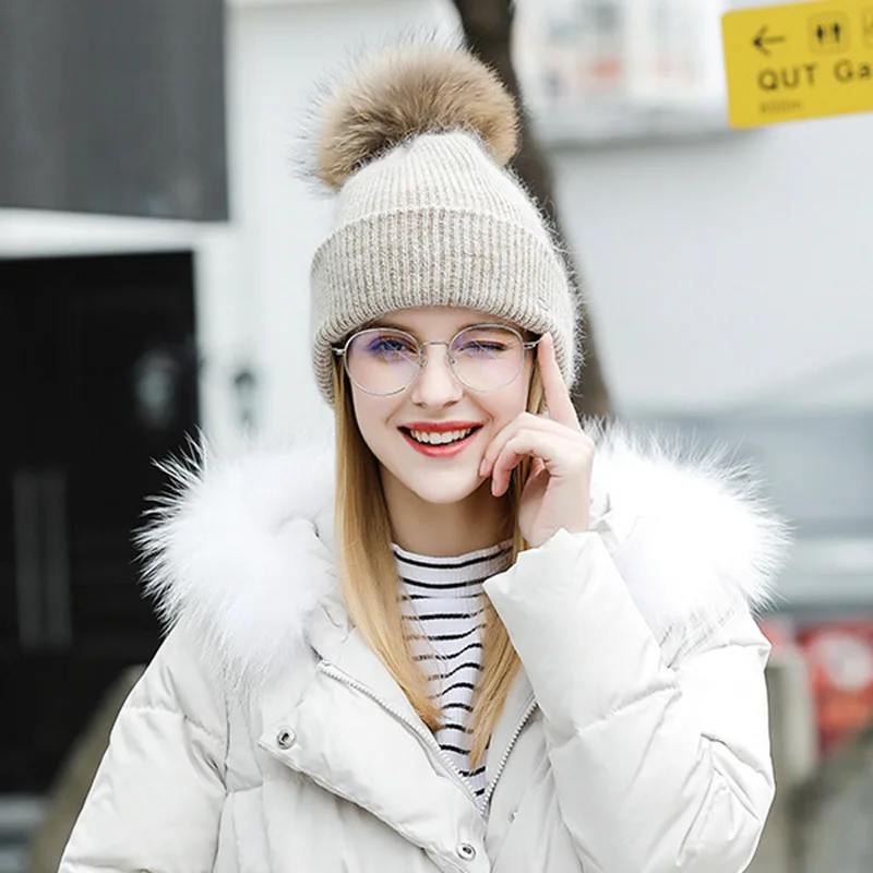 Помпоны зимние шапки Vogue теплые повседневное Skullies шапочки шляпа Женская Шерсть