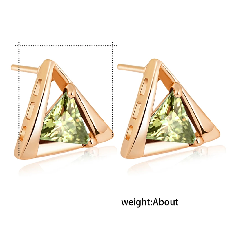 Женские Треугольные Серьги гвоздики с белым цирконом Зеленый Перидот красный