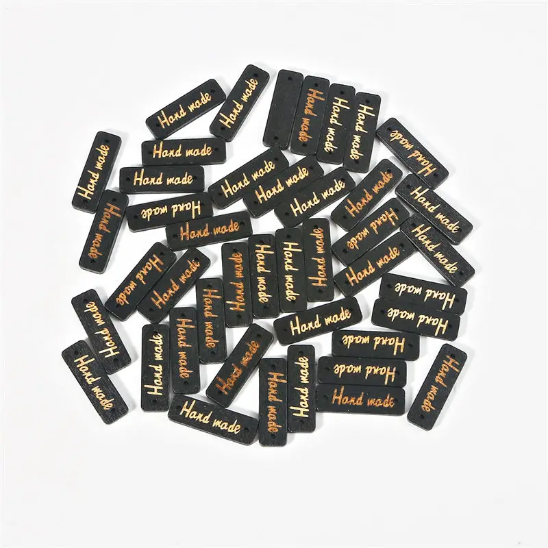 10mm x 30mm 50/100pcs Handmade Oval Square Natural Wooden Button "Hand Made" Tags Applique for DIY Sewing Clothes Crafts Scrapbooking - Цвет: 10mm x 30mm
