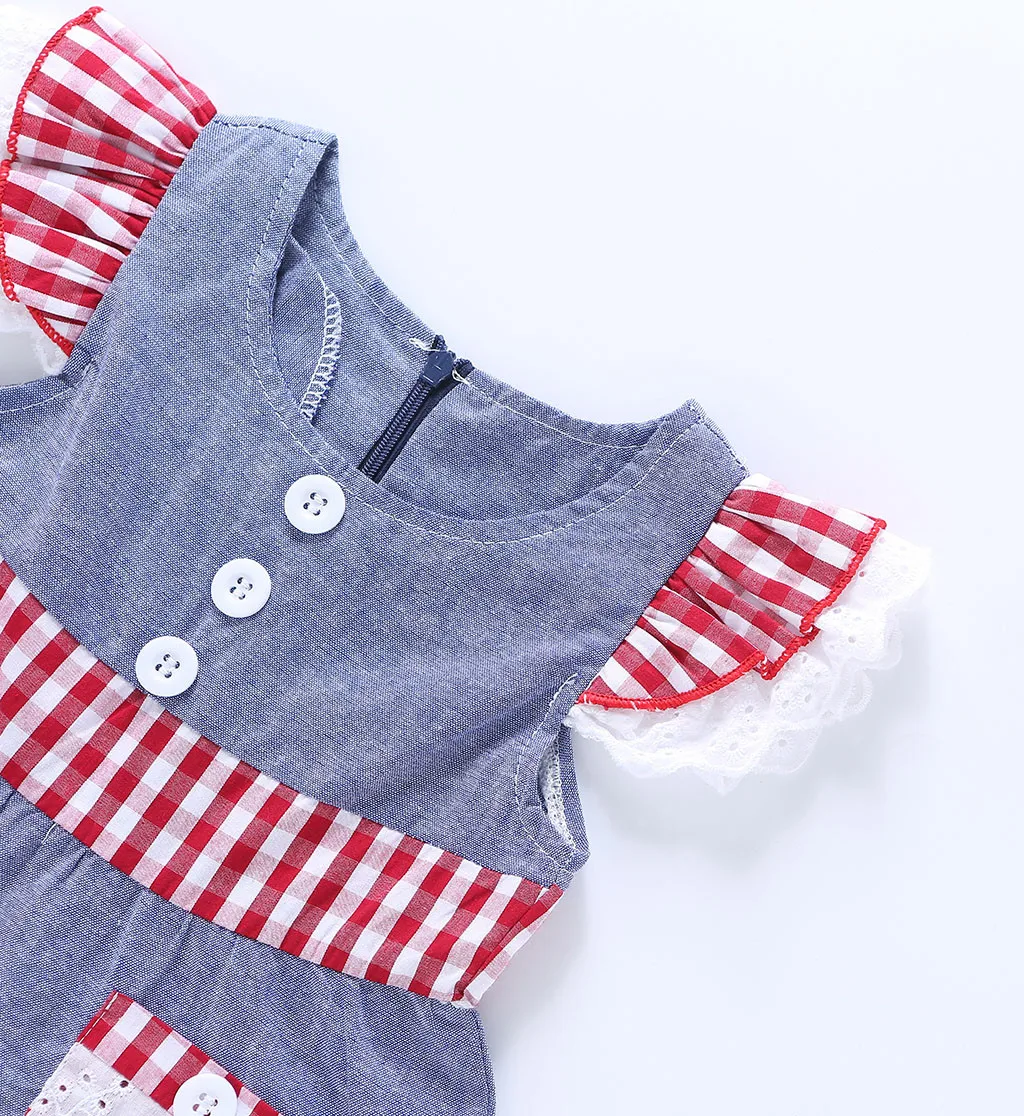 Toddler Baby Girls Fly Sleeve Plaid Ruffles Lace Pocket Dress+Headband Outfits Vintage Infant Newborn Dress 2019 | Детская одежда и