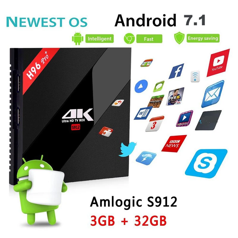 Оригинальная ТВ-приставка H96 pro plus Smart Android 7 1 2 ГБ 3 16 32 Восьмиядерный процессор Amlogic