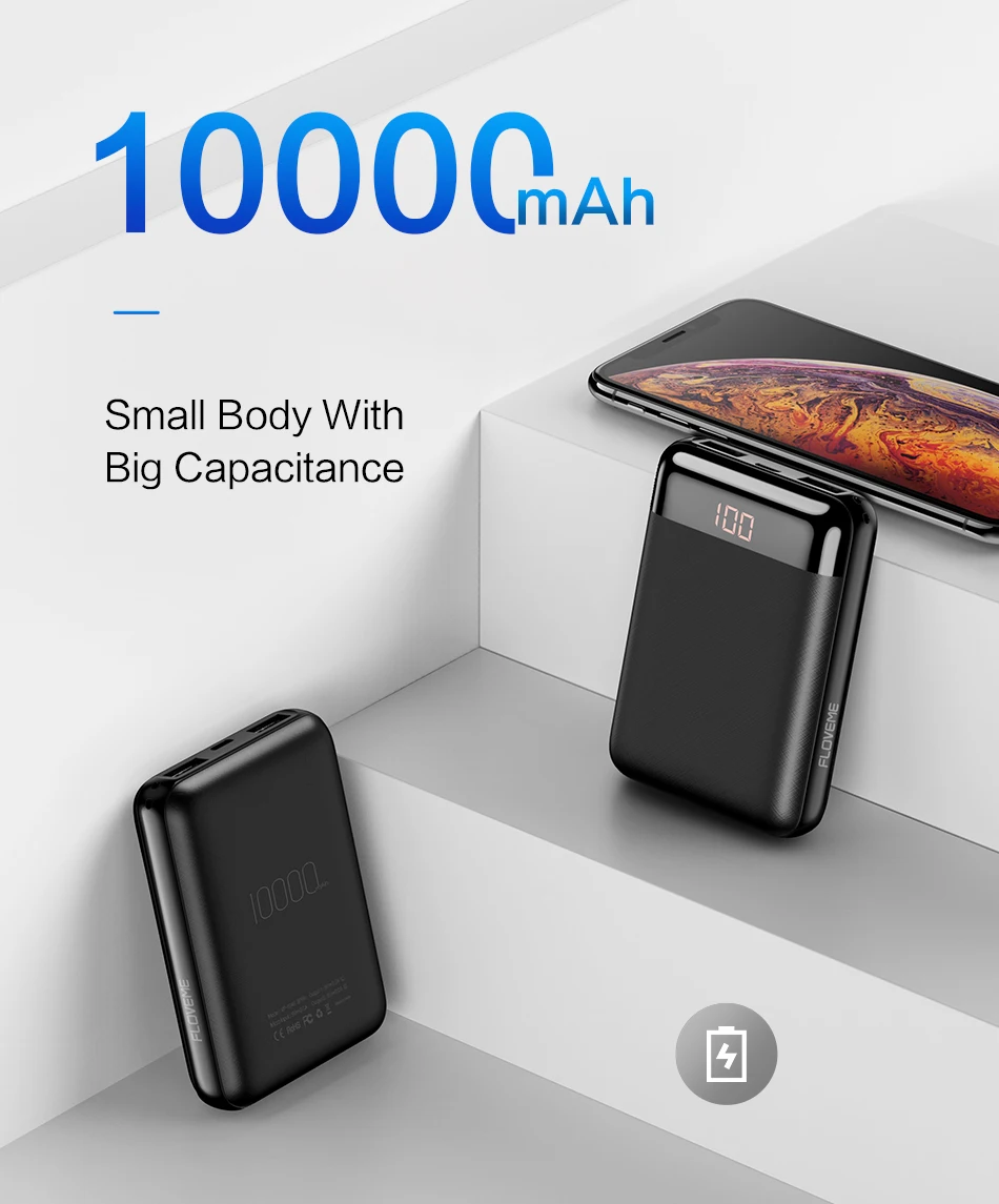 FLOVEME мини внешний аккумулятор 10000 мАч для iPhone Xiaomi, зарядное устройство для мобильного телефона, 2 USB, внешний аккумулятор, портативное зарядное устройство, внешний аккумулятор