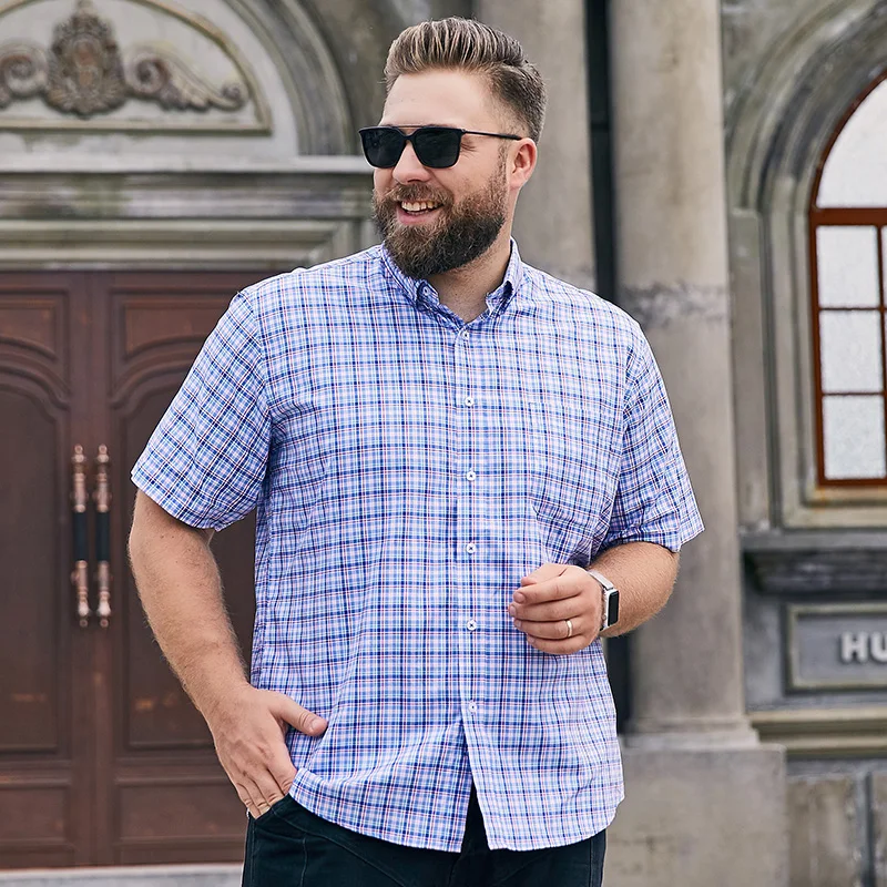Летние мужские размера плюс большие Классическая рубашка с коротким рукавом 6XL 8XL