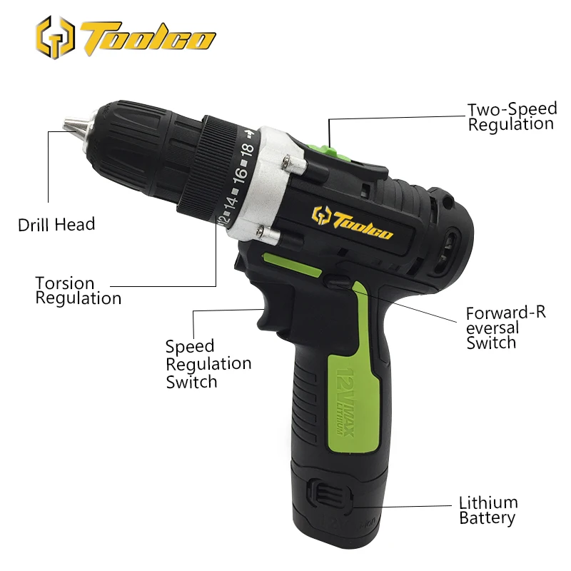 Toolgo 20 V электрическая беспроводная ударная дрель литиевая батарея DIY электродрайвер с переменной скоростью электрическая отвертка с светодиодный подсветкой