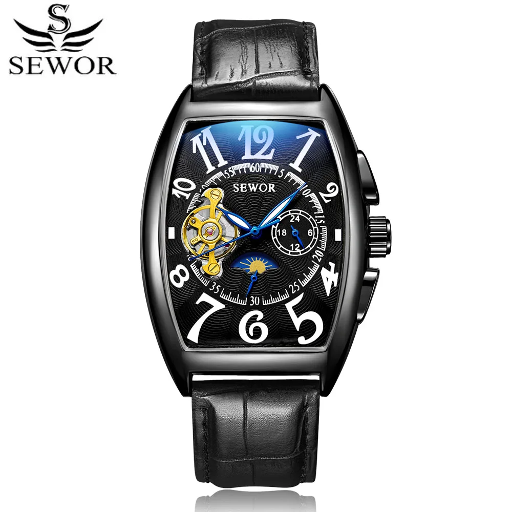 

SEWOR Luxury Brand Tourbillon Mechanical Mens Watches Brand Men Military Leather Men Sports Watch Waterproof Relogio Masculino